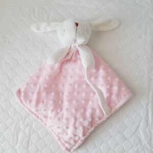 Blankets And Beyond Pink White Bunny Security Blanket  minky lovey baby